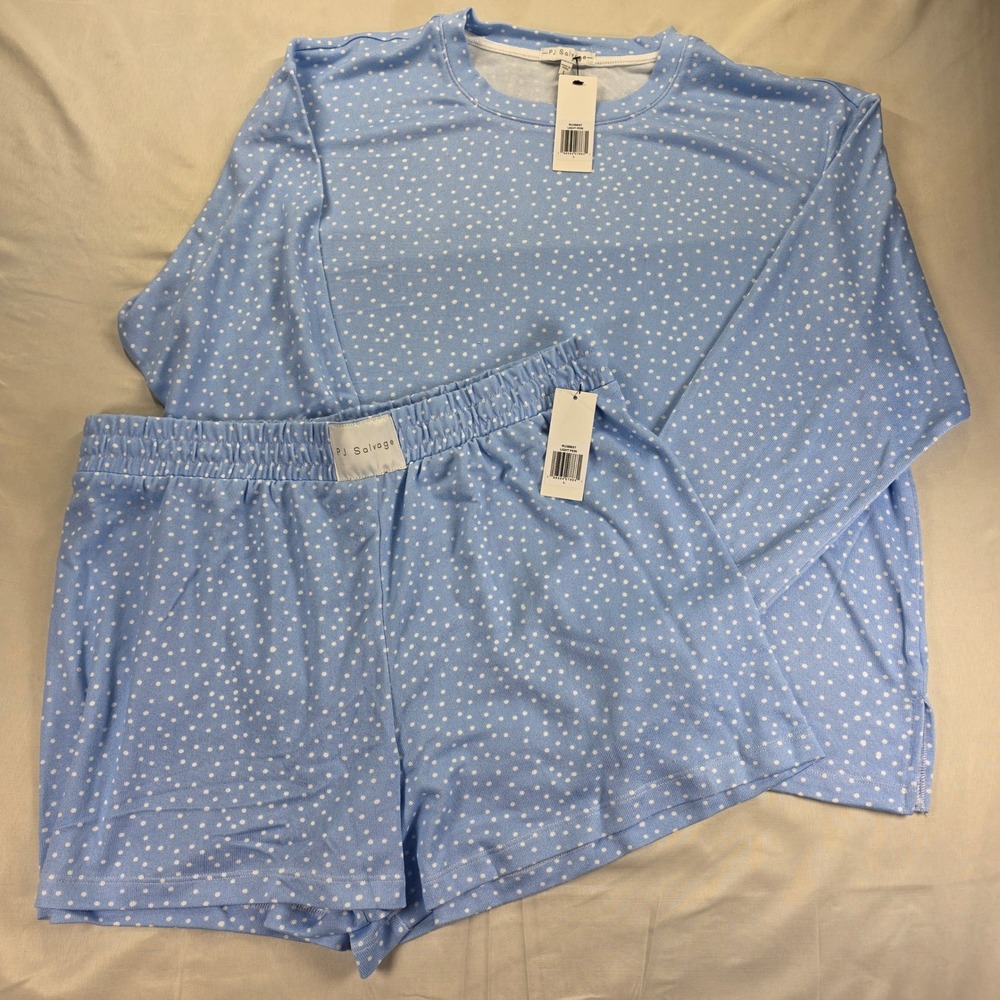 PJ Salvage Pajama Set Light Peri Blue Polka Dot Top and Shorts L